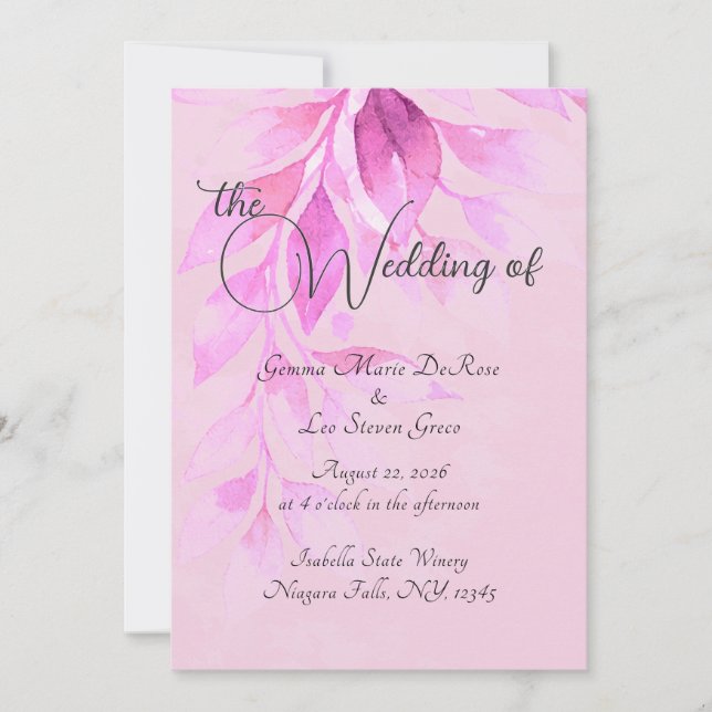 Pink Botanical Wedding Invitation Inbjudningar (Framsida)