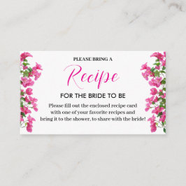Pink Bougainvillea Floral Bridal Recipe Card Tilläggskort