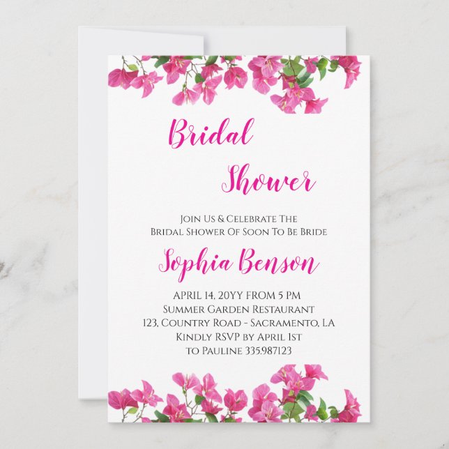 Pink Bougainvillea Floral Bridal Shower Invitation Inbjudningar (Framsida)