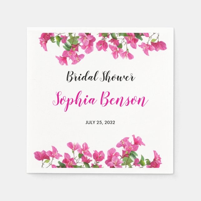Pink Bougainvillea Floral Bridal Shower Pappersservett (Framsidan)