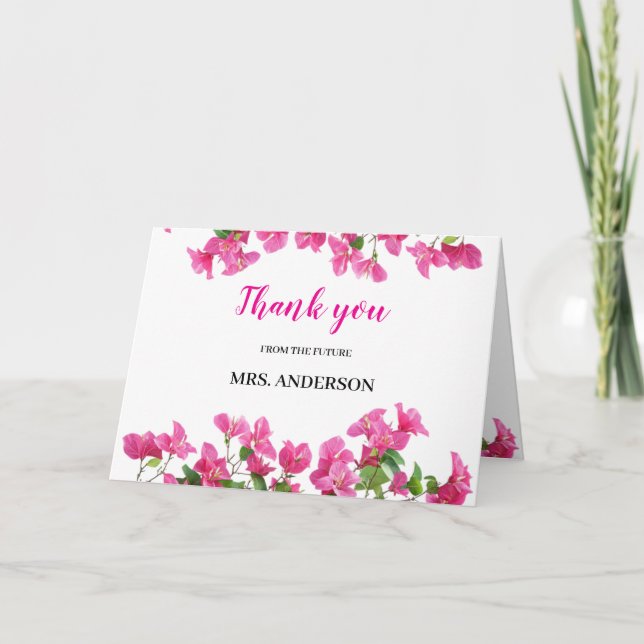 Pink Bougainvillea Floral Bridal Shower Thank You Tack Kort (Framsida)