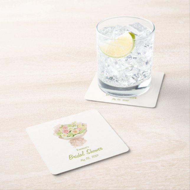 pink bouquet Bridal Shower Underlägg Papper Kvadrat (Insitu)