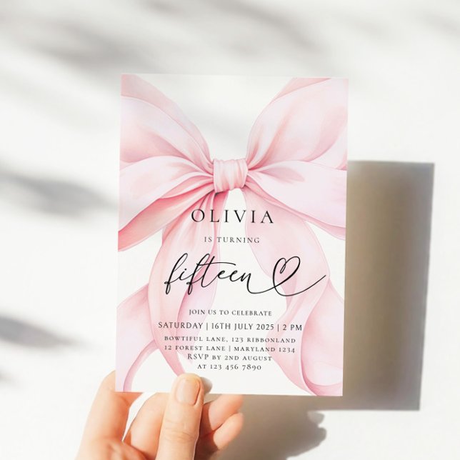 Pink Bow 15th Birthday Party Inbjudningar (Skapare uppladdad)