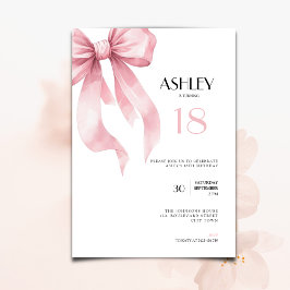 Pink Bow 18th Birthday Invitation for Girls Inbjudningar