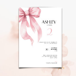 Pink Bow 2nd Birthday Invitation for Girls Inbjudningar