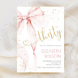 Pink Bow 30th Birthday Invitation Inbjudningar<br><div class="desc">Pink Bow 30th birthday invitation. Modern feminine design in blush pink and gold. Features trendy watercolor coquette bow,  and heart script font "thirty". Perfect for an elegant style women's bday celebration. Personalize with your own details. Printed Zazzle invitations or instant download digital printable template.</div>
