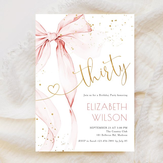 Pink Bow 30th Birthday Invitation Inbjudningar (Skapare uppladdad)