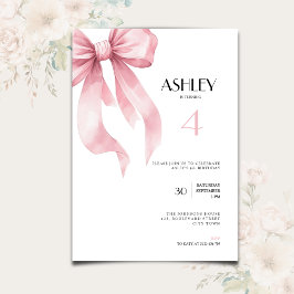 Pink Bow 4th Birthday Invitation for Girls Inbjudningar