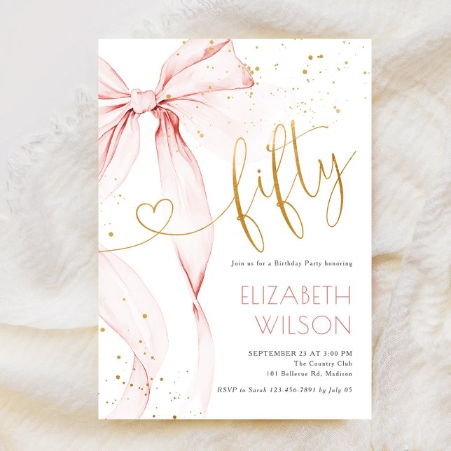 Pink Bow 50th Birthday Invitation Inbjudningar (Skapare uppladdad)