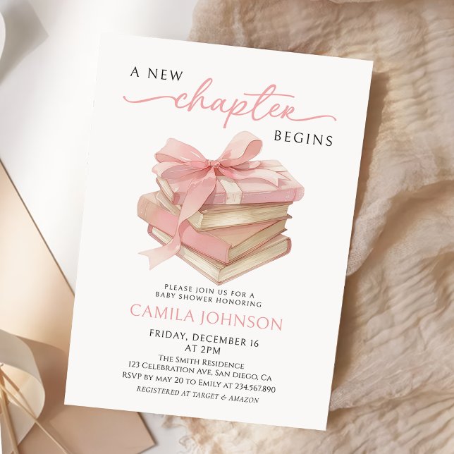 Pink Bow A New Chapter Books Baby Shower Inbjudningar (Skapare uppladdad)