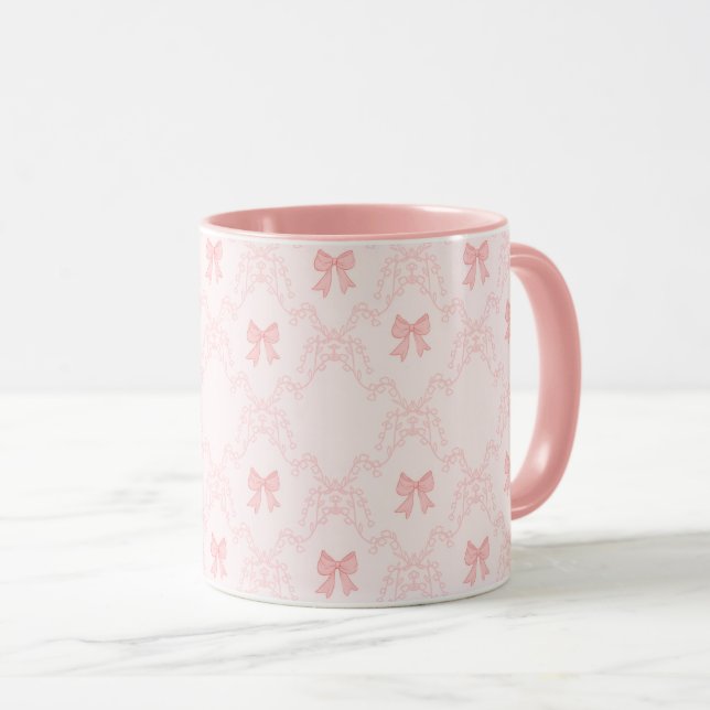 Pink Bow Aesthetic Notebook – Cute & Feminine Jour Mugg (Framsida höger)