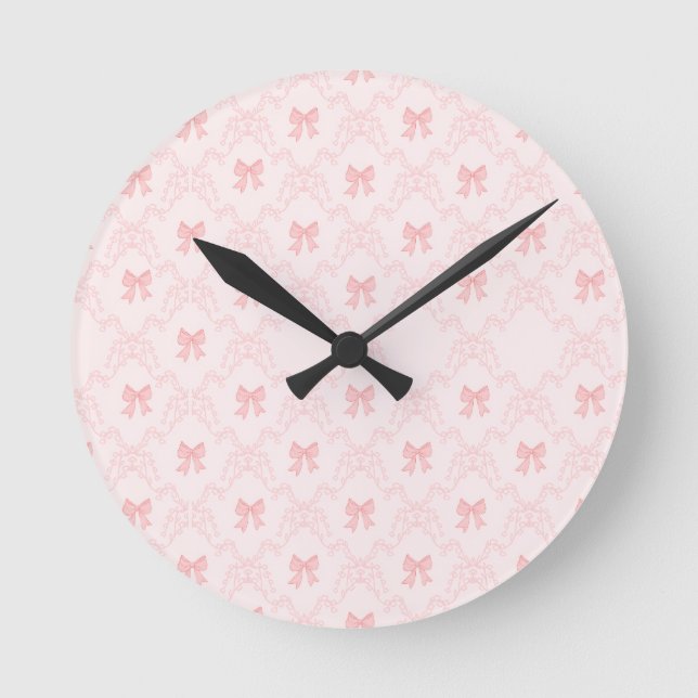 Pink Bow Aesthetic Notebook – Cute & Feminine Jour Rund Klocka (Framsida)