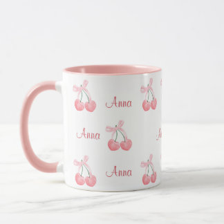 Pink Bow and Cherry Personalized Custom Girl Name Mugg
