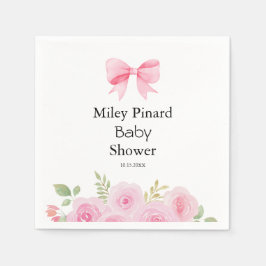 Pink Bow and Floral Baby Shower Pappersservett
