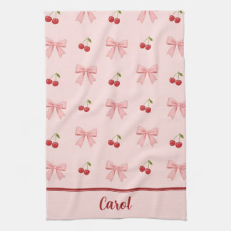 Pink Bow and Red Cherry Coquette Aesthetic Kökshandduk