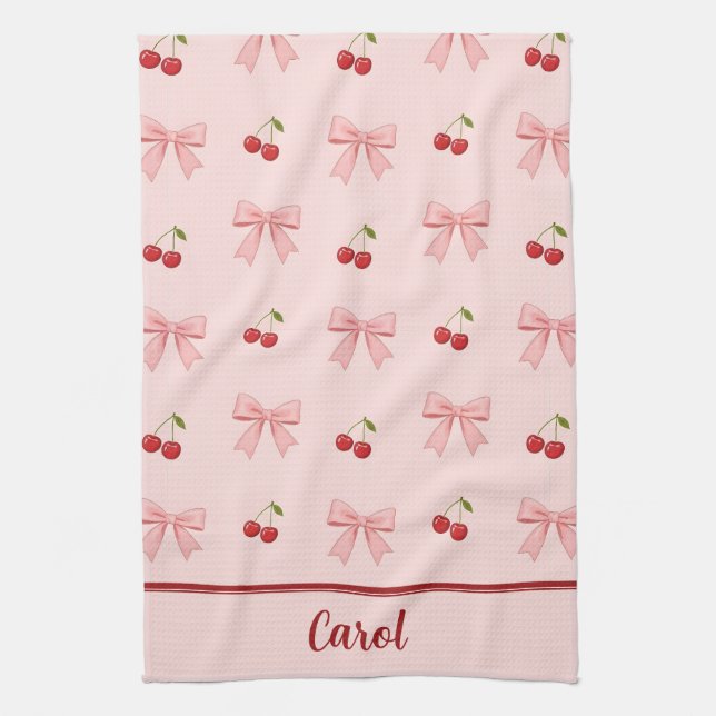 Pink Bow and Red Cherry Coquette Aesthetic Kökshandduk (Vertikal)