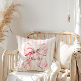 Pink Bow and Stripes Personalized Kudde