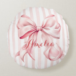 Pink Bow and Stripes Personalized Rund Kudde