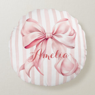 Pink Bow and Stripes Personalized Rund Kudde