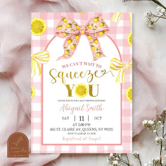 Pink Bow and Yellow Lemon Baby Shower Invitation Inbjudningar