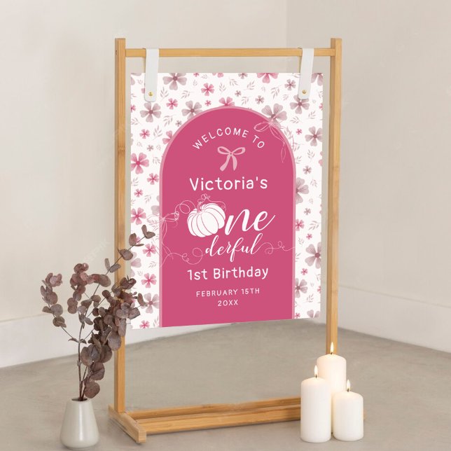 PINK BOW & ARCH FALL PUMPKIN FLOWERS BIRTHDAY POSTER (Skapare uppladdad)