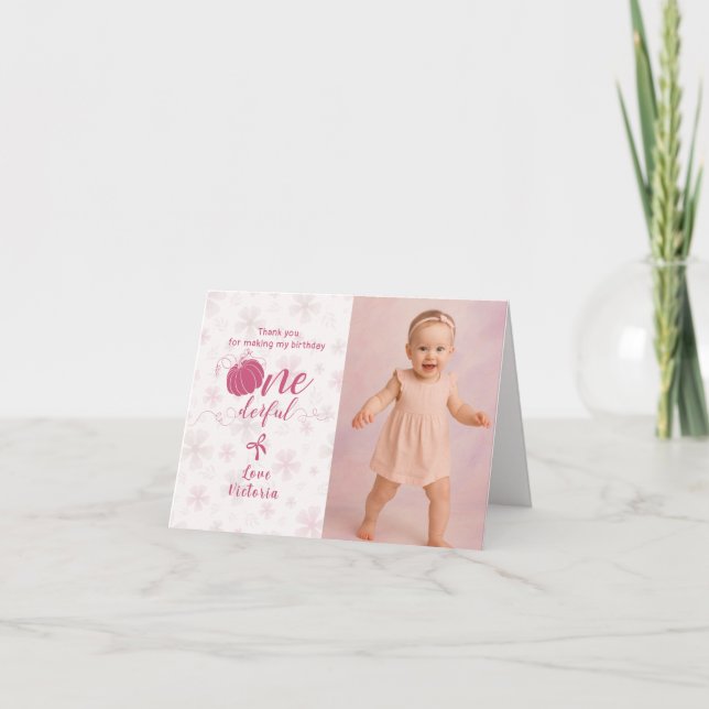 PINK BOW & ARCH FALL PUMPKIN FLOWERS BIRTHDAY TACK KORT (Framsida)