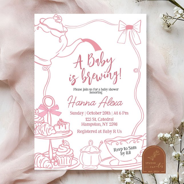Pink Bow Baby brygger te  Babyshower Inbjudningar (Skapare uppladdad)