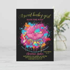 Pink Bow Baby Carriage Girl Baby Shower Invitation Inbjudningar
