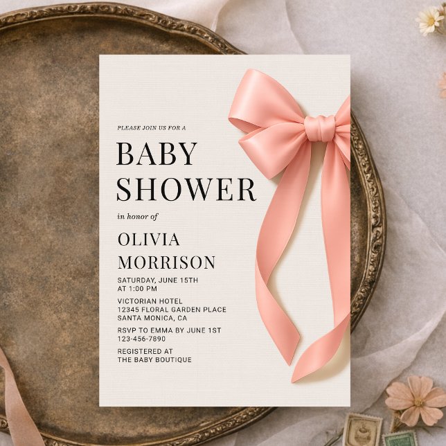 Pink Bow Baby Girl Baby Shower Inbjudningar (Skapare uppladdad)