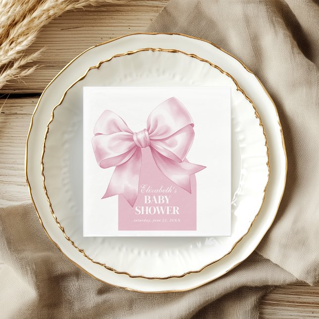 Pink Bow Baby Girl Elegant Baby Shower Pappersservett (Pink Bow Baby Girl Elegant Baby Shower Napkins)