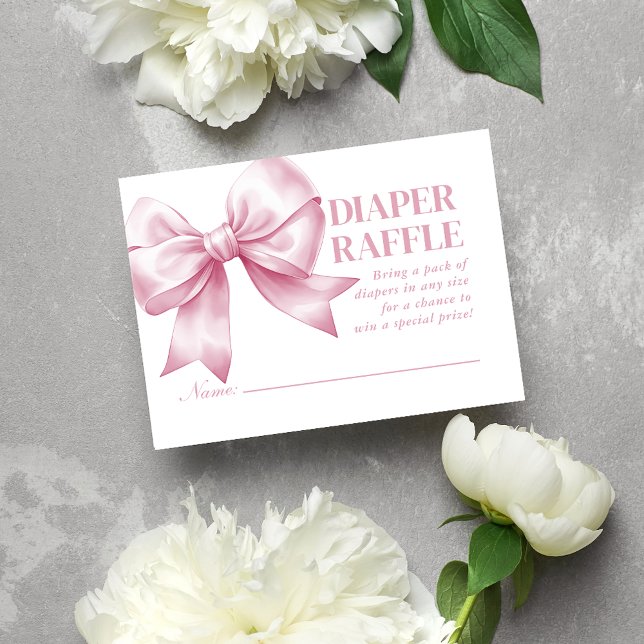 Pink Bow Baby Girl Elegant Diaper Raffle Tilläggskort (Pink Bow Baby Girl Elegant Diaper Raffle Enclosure Card)