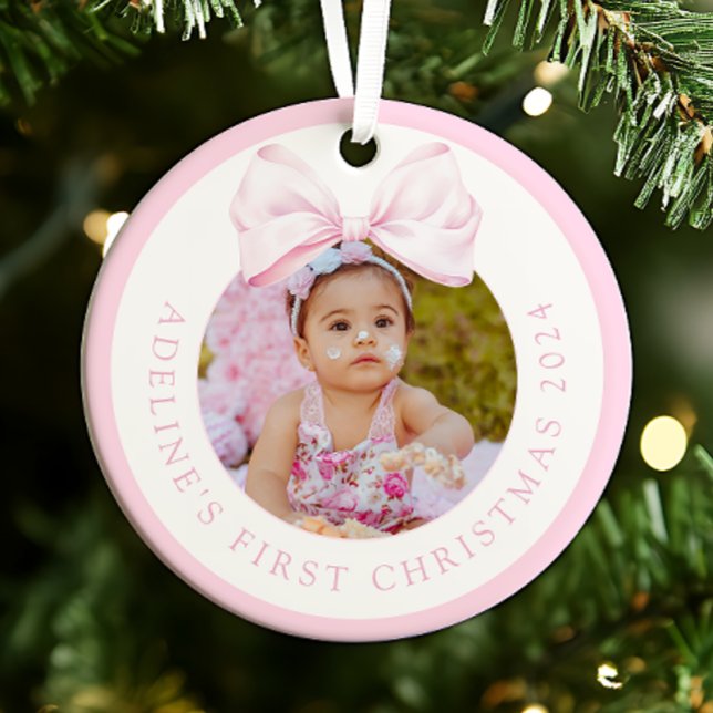 Pink Bow Baby Girl Photo Ornament (Skapare uppladdad)