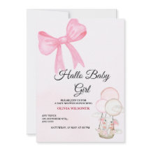 Pink Bow Baby Girl Shower Invitation