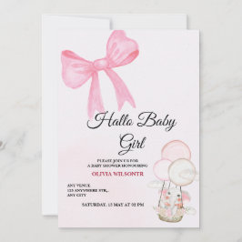 Pink Bow Baby Girl Shower Invitation Julkort