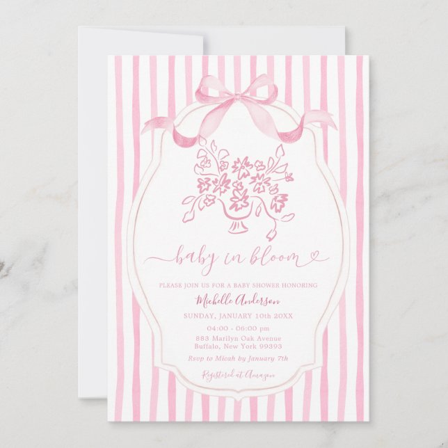 Pink Bow Baby in Bloom Baby Shower Invitation Inbjudningar (Framsida)