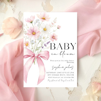Pink Bow Baby in Bloom Girl Baby Shower Inbjudningar