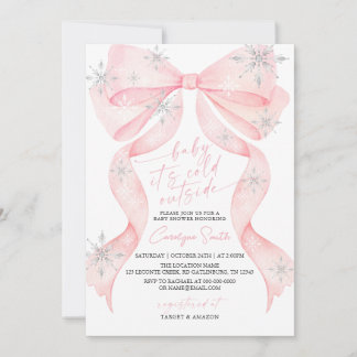 Pink Bow Baby It's Cold Outside Baby Shower Inbjudningar