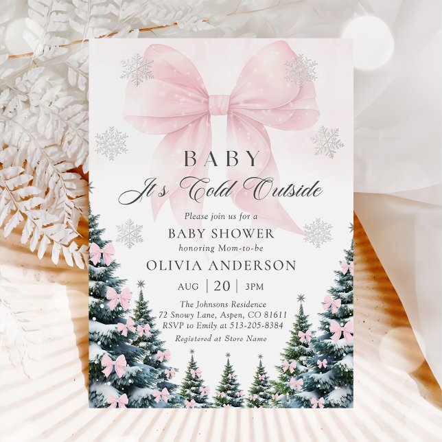 Pink Bow Baby It's Cold Outside Baby Shower  Inbjudningar (Skapare uppladdad)