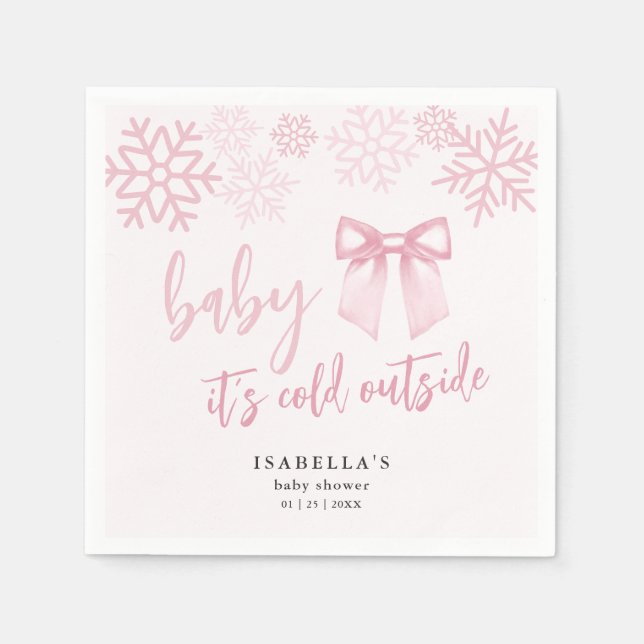 Pink Bow Baby Its Cold Outside Baby Shower Pappersservett (Framsidan)