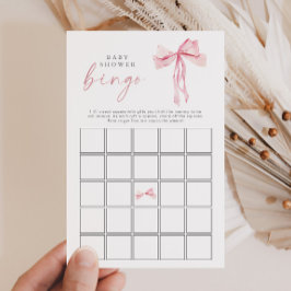 Pink Bow Baby Shower Bingo Blush Ribbon Girl Game 