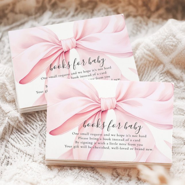 Pink Bow Baby Shower Books for Baby Enclosure Card Tilläggskort (Skapare uppladdad)