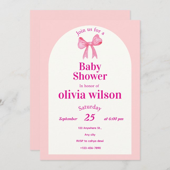 Pink Bow Baby Shower.elegant baby shower. Inbjudningar (Fram/baksida)