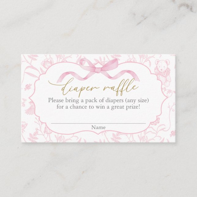Pink Bow Baby Shower Girl Diaper Raffle Tilläggskort (Framsida)