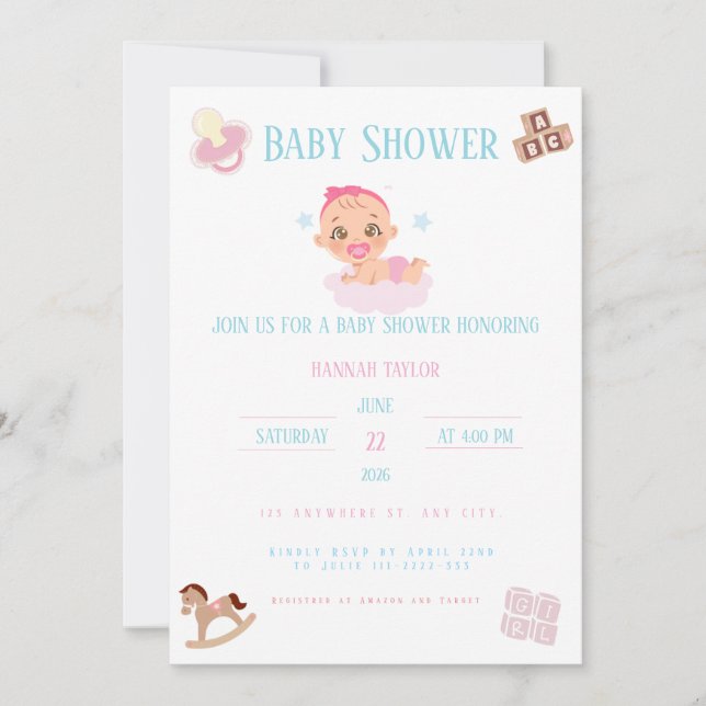 Pink Bow Baby Shower Invitation Customizable Inbjudningar (Framsida)