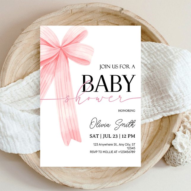 Pink Bow Baby Shower Invitation Inbjudningar (Skapare uppladdad)