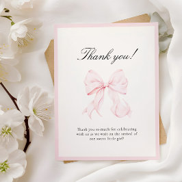 Pink Bow Baby Shower Thank You Note Card Anteckningskort