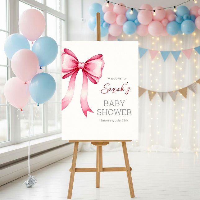 Pink Bow Baby Shower Welcome Sign – Physical Print Poster (Skapare uppladdad)