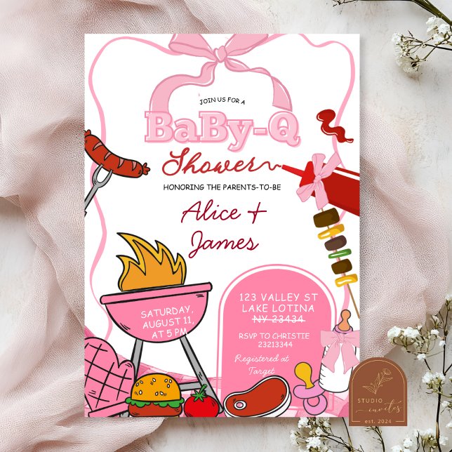 Pink Bow Backyard BabyQ Baby Shower Inbjudningar (Skapare uppladdad)