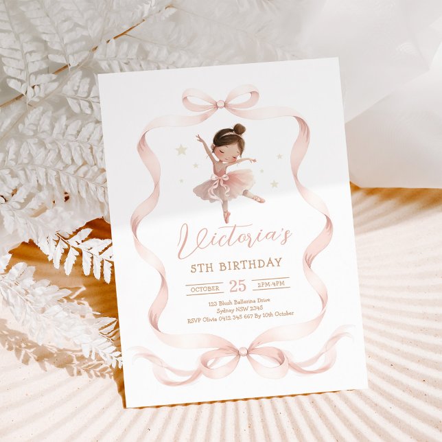 Pink Bow Ballerina Tutu Cute Girl Birthday Inbjudningar (Skapare uppladdad)