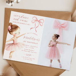 Pink Bow Ballet Dancer Girl Birthday Party Photo Inbjudningar